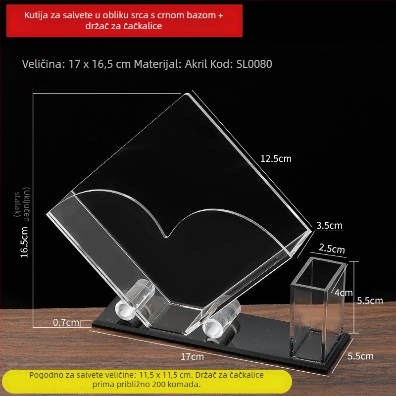 Akrilni stolni vertikalni držač maramica, kvadratna kutija za maramice, prozirna kutija za maramice s tiskom logotipa