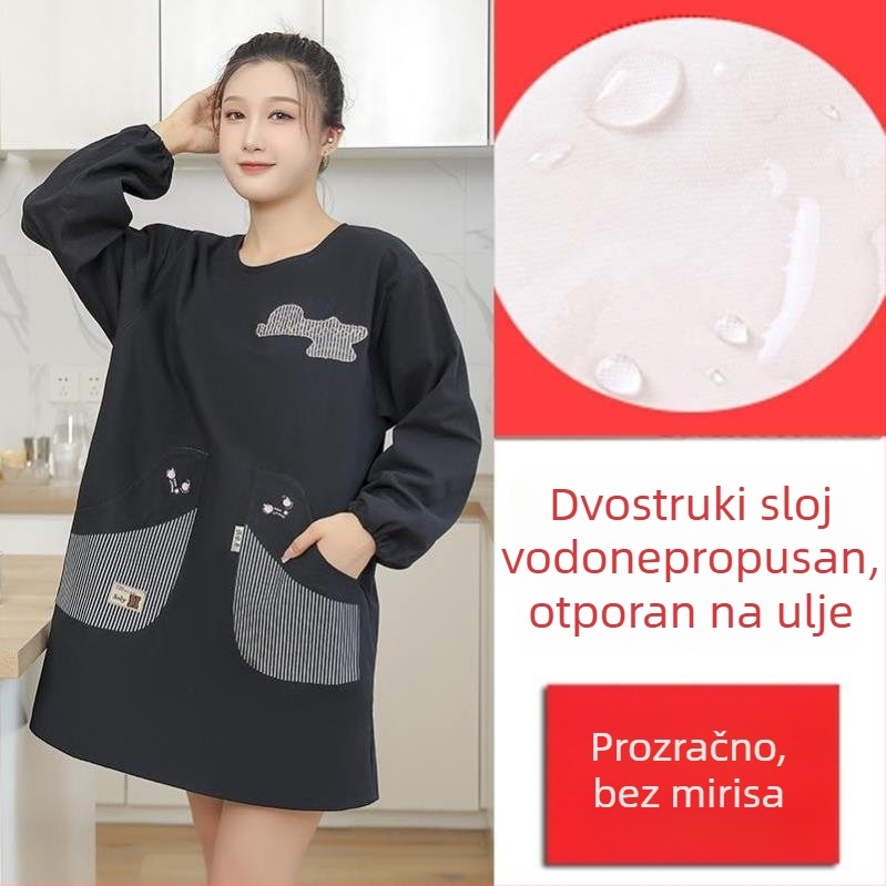 Pregača s dugim rukavima za kuhinju kod kuće — vodootporna, otporna na ulje, prozračna, tanka