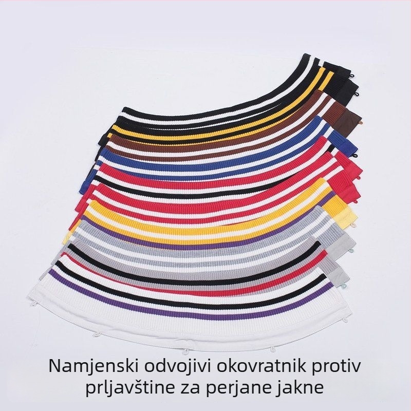 Zimska jakna s odvojivim prugastim pamučnim ovratnikom - unisex, poliester, proljeće 2023, pojedinačno pakirano