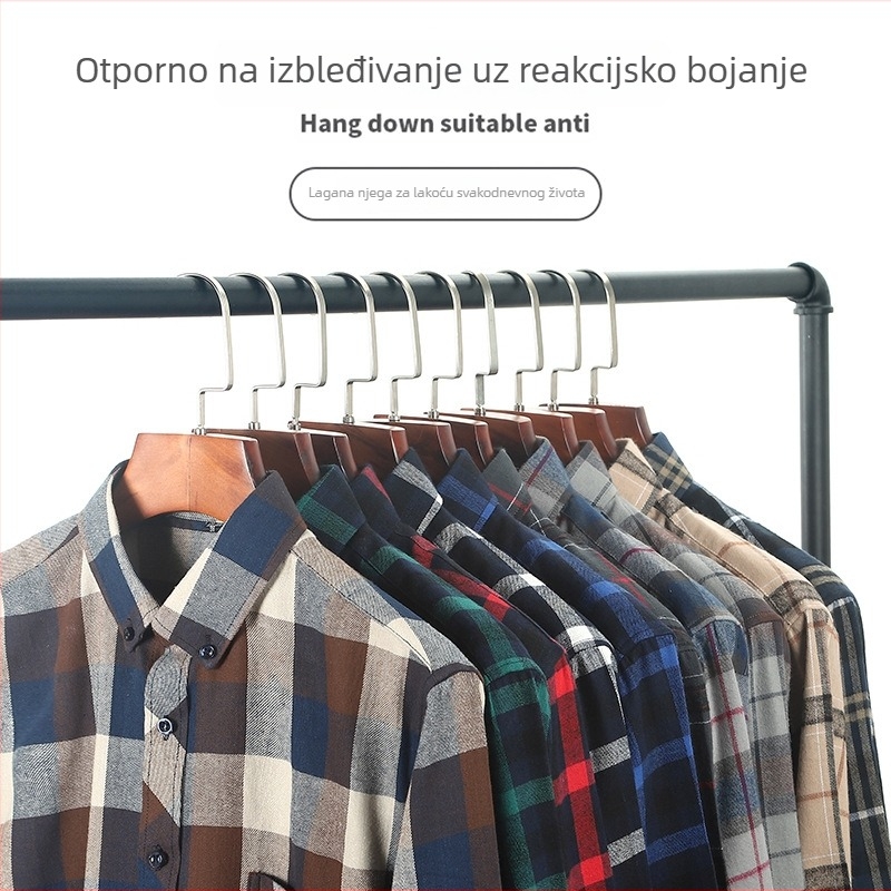 Muška košulja s dugim rukavima, karirana pamuk, kvadratni ovratnik, ležerni stil, pogodna za proljeće i jesen