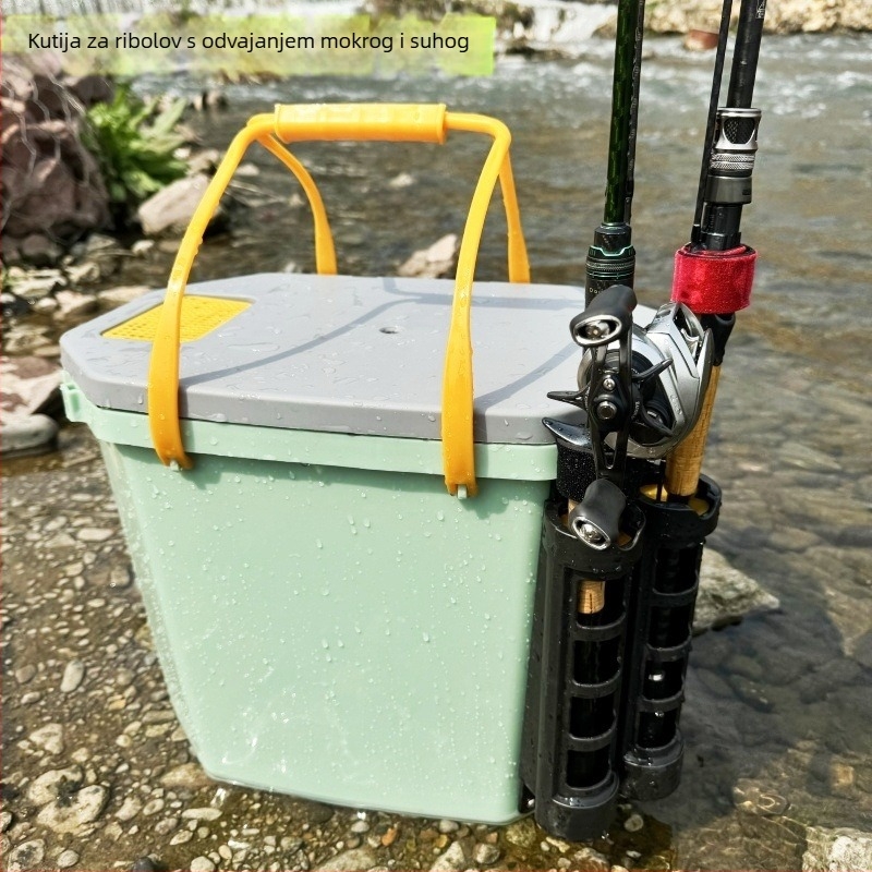 Kutija za ribolov s odjelom suho/mokro, kanta za žive ribe s umetkom za štap, sjedalo, čvrsta kutija za ribolov uz rijeku