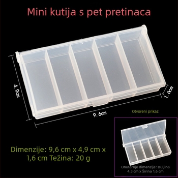 Kutija s pet odjeljaka za lure i ribolovnu opremu, plastična kutija za pohranu