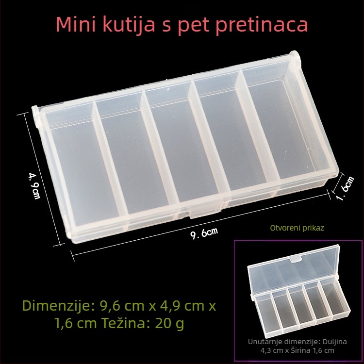 Kutija s pet odjeljaka za lure i ribolovnu opremu, plastična kutija za pohranu