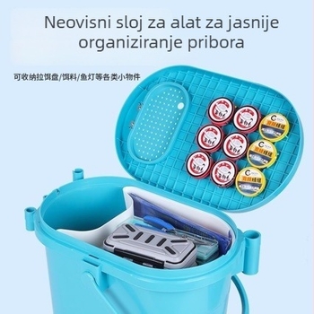 Višenamjenska kutija za ribolov s čvrstim kućištem, ovalnog oblika; može se koristiti i kao sjedalo; kutija za žive ribe; za ribolov s splavi i u potoku.