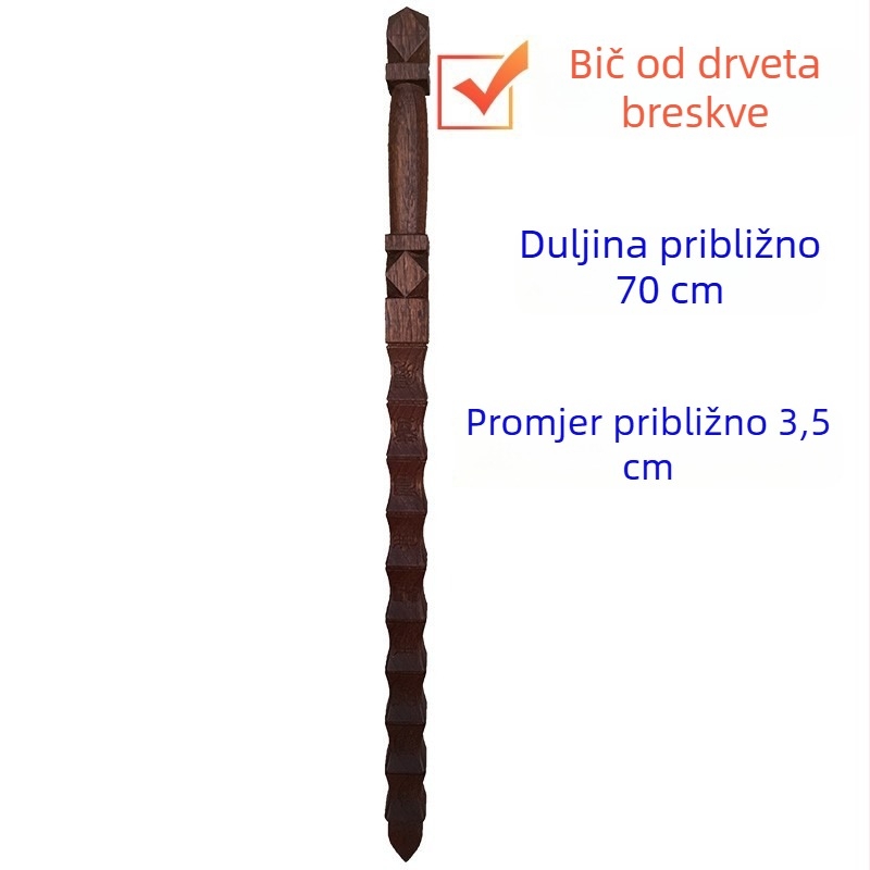 Breskvino drvo, jedinstveno izrezbareni kvadratni ukras s božanskim bičem i devetsekcijskim štapom — Jiang Ziya