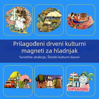 Drveni magnetski za hladnjak s kineskom gradskom kulturom, prilagodljivi DIY suvenir s graviranjem na drvu