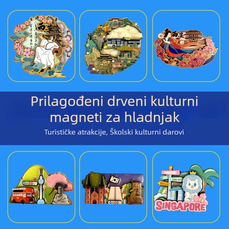 Drveni magnetski za hladnjak s kineskom gradskom kulturom, prilagodljivi DIY suvenir s graviranjem na drvu