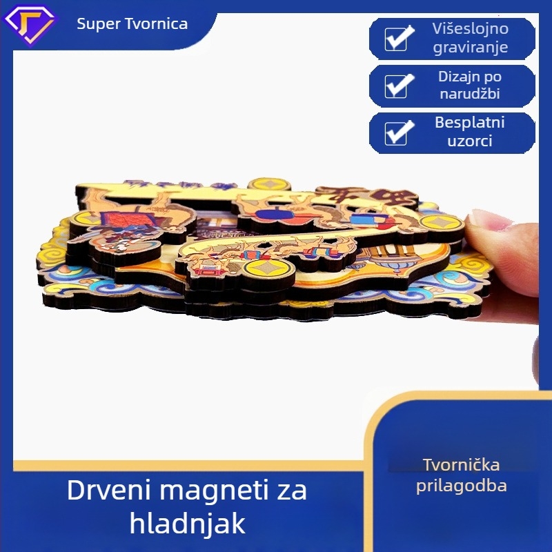 Drveni magnetski za hladnjak s kineskom gradskom kulturom, prilagodljivi DIY suvenir s graviranjem na drvu