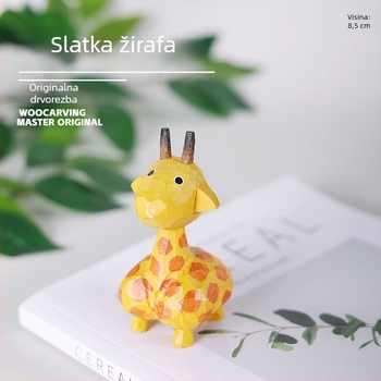 Ručno rezana drvena skulptura slatke žirafe za stolni dekor
