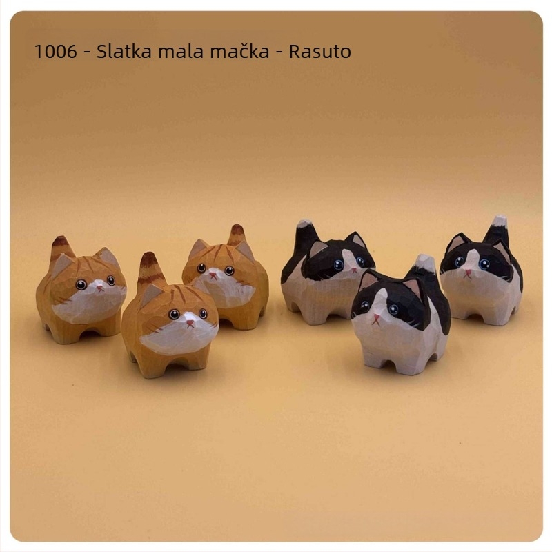 Ručna drvena figurica mačke, slatka narančasta mačka, drveni ukras