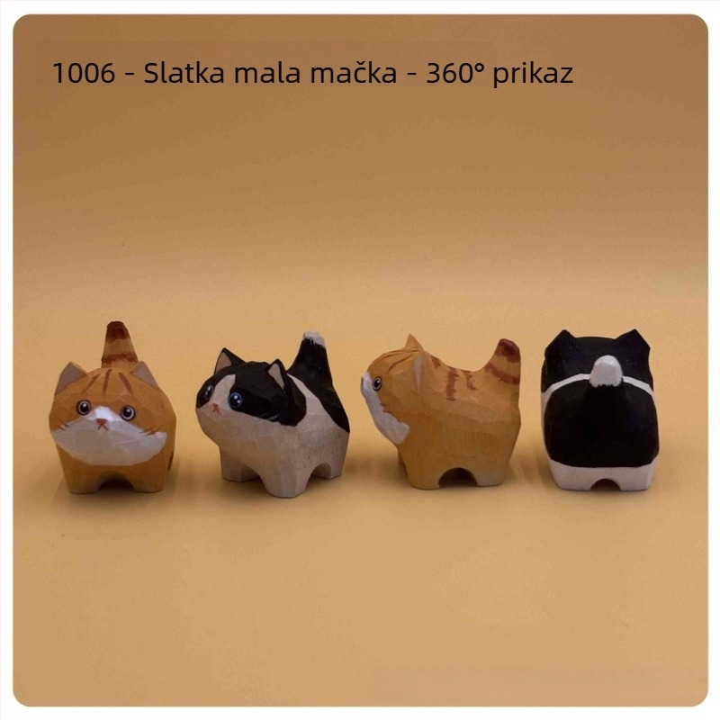 Ručna drvena figurica mačke, slatka narančasta mačka, drveni ukras