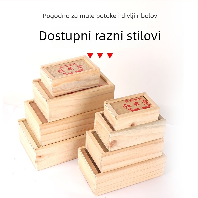 Drvena kutija za žive mamce s izvučnim dizajnom; za crvene gliste, gliste iz zemlje i gliste pijeska; veličine velike, srednje i male
