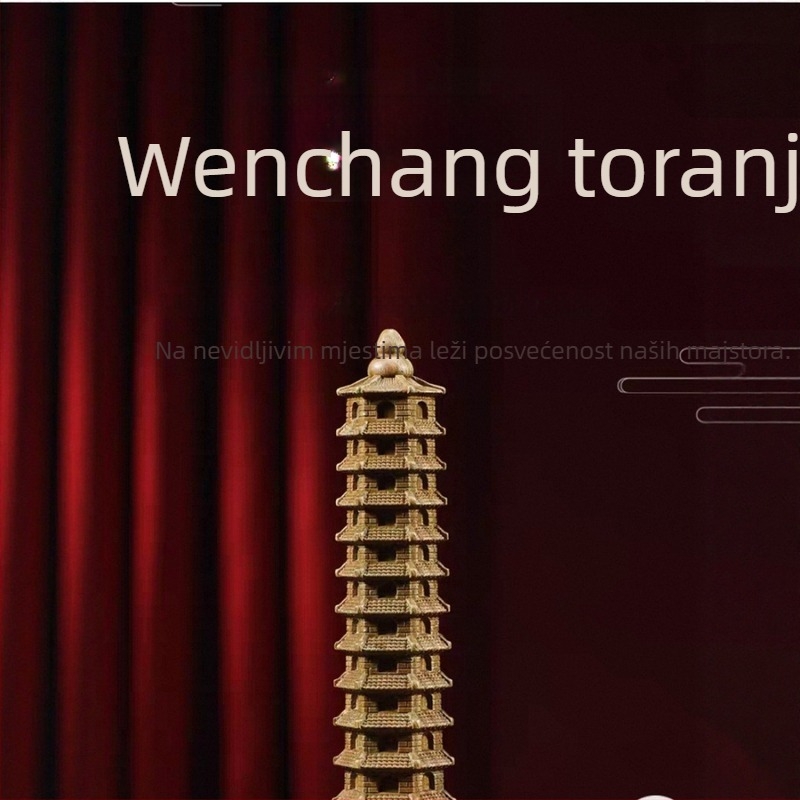 Wenchang pagoda od zelenog sandalovog drveta, 7-etažna, 9-etažna i 13-etažna, drvena rezbarija, dekor za dom i ured