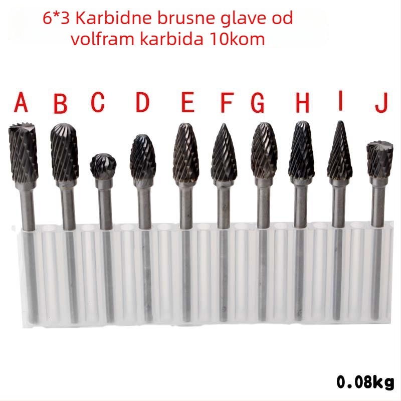 Karbidno volframova čelična glava za brušenje, 6x3, rotirajući fajl za drvo i drvorez