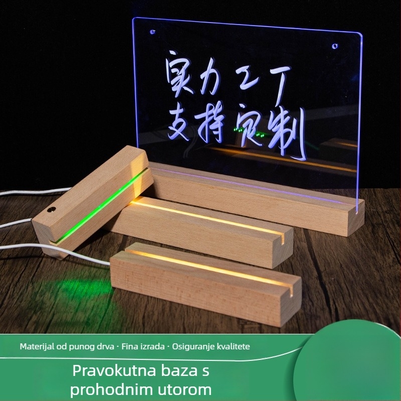 Noćna lampa od bukovine s LED bazom, pravokutni žljebasti temelj, 7 boja