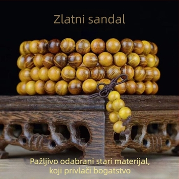 Drvena Buddha narukvica s zlatnim sandalovim drvetom, za muškarce i žene