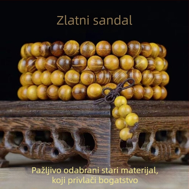 Drvena Buddha narukvica s zlatnim sandalovim drvetom, za muškarce i žene