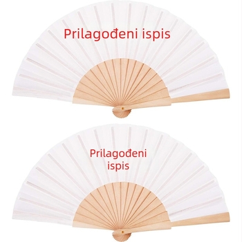 Ručno izrađeni drveni preklopni ventilatori, veličine 16 cm i 18 cm, 23 cm dugački, jednofarbna drvena površina s platnenom površinom, moguć ispis logotipa
