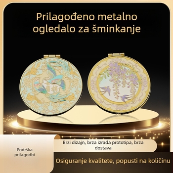 Prilagođena metalna figurica sa ogledalom za šminku – cinkova legura, zlatno-srebrni suvenir, poslovni poklon