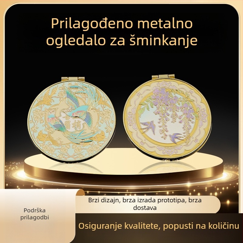 Prilagođena metalna figurica sa ogledalom za šminku – cinkova legura, zlatno-srebrni suvenir, poslovni poklon