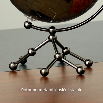 Proziran metalni globus na postolju, dekor za stol u vintage stilu, replika antike