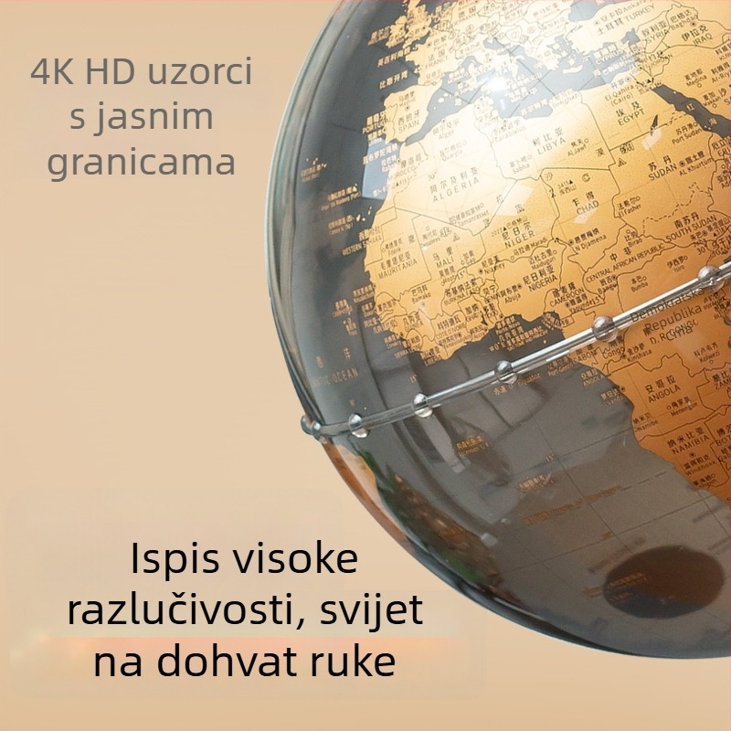 Proziran metalni globus na postolju, dekor za stol u vintage stilu, replika antike