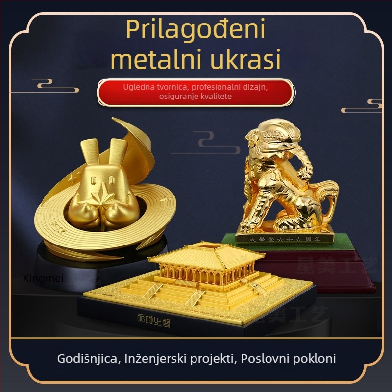 Prilagođeni korporativni maskota – metalna ukrasna figura za stolni prostor, karikaturni geometrijski dizajn