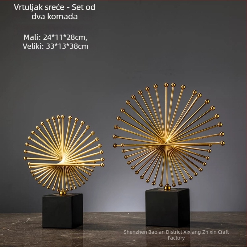 Moderna minimalistička dekorativna skulptura za vinsku vitrinu, hodnik, radni stol i ured — kovová zliatina, geometrijska skulptura