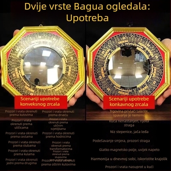 Dekorativno ogledalo s osam trigramima za dom, konveksan i konkavan dizajn, s yin-yang simbolom