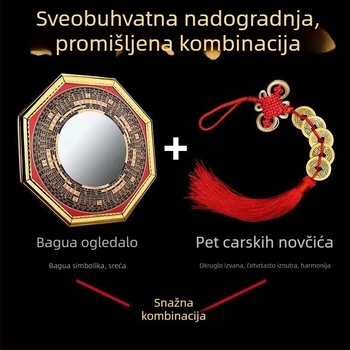Dekorativno ogledalo s osam trigramima za dom, konveksan i konkavan dizajn, s yin-yang simbolom