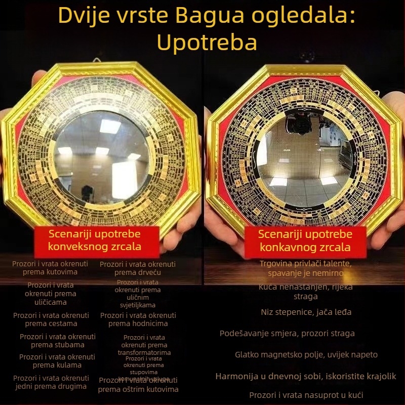 Dekorativno ogledalo s osam trigramima za dom, konveksan i konkavan dizajn, s yin-yang simbolom