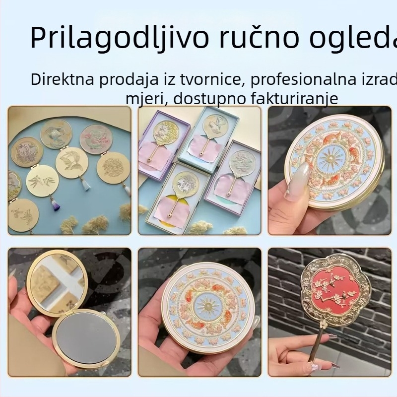 Metalno kozmetičko ogledalo – ručno prenosivo, prilagođeno u kulturno-kreativnom starinskom stilu, muzejski suvenir