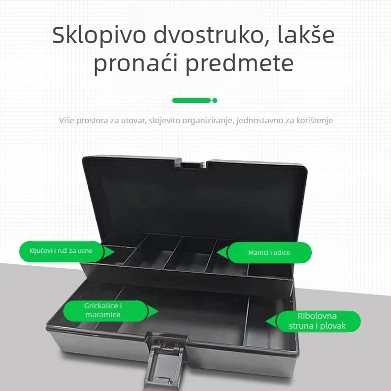 Višestruka kutija za mamce s odvojivim pregradama, dvostruko slojna plastična kutija za alate, prijenosna za skladištenje mamaca