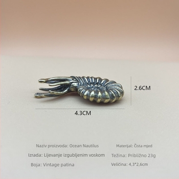 Mosazni stolni ukras s motivom Nautilusa, ručno izrađeni umjetnički komad