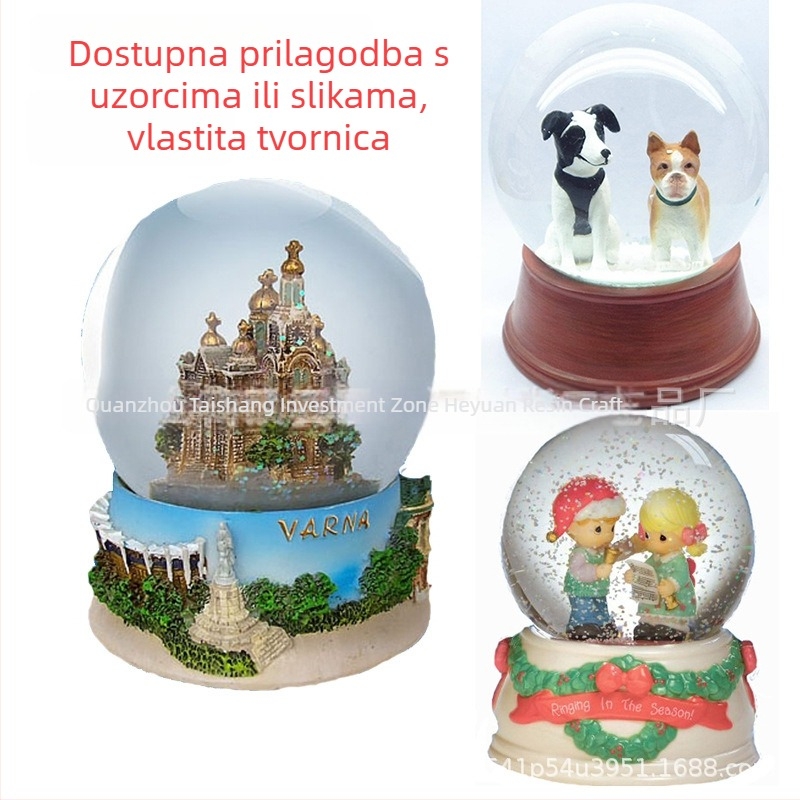 Prilagođeni kristalni globus ukras – smola, božićni crtani stil, turistički suvenir