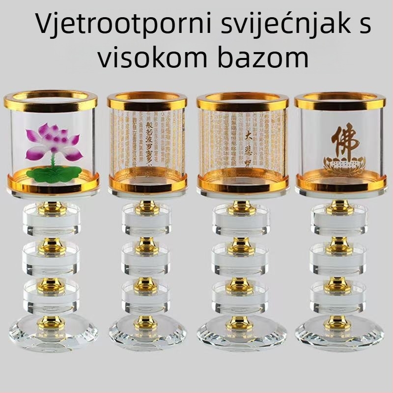 Krištalni kamen umjetnički svjetiljka otporna na vjetar, s mantrom Velike suosjećanja i maslena lampa u obliku srca lotosa – ukrasno, prozirno