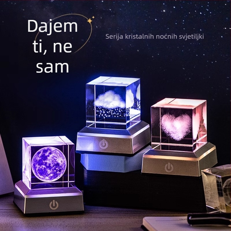 Kreativna kristalna svjetleća noćna lampica, bijeli kristal – popularan poklon za rođendan, Valentinovo i maturu