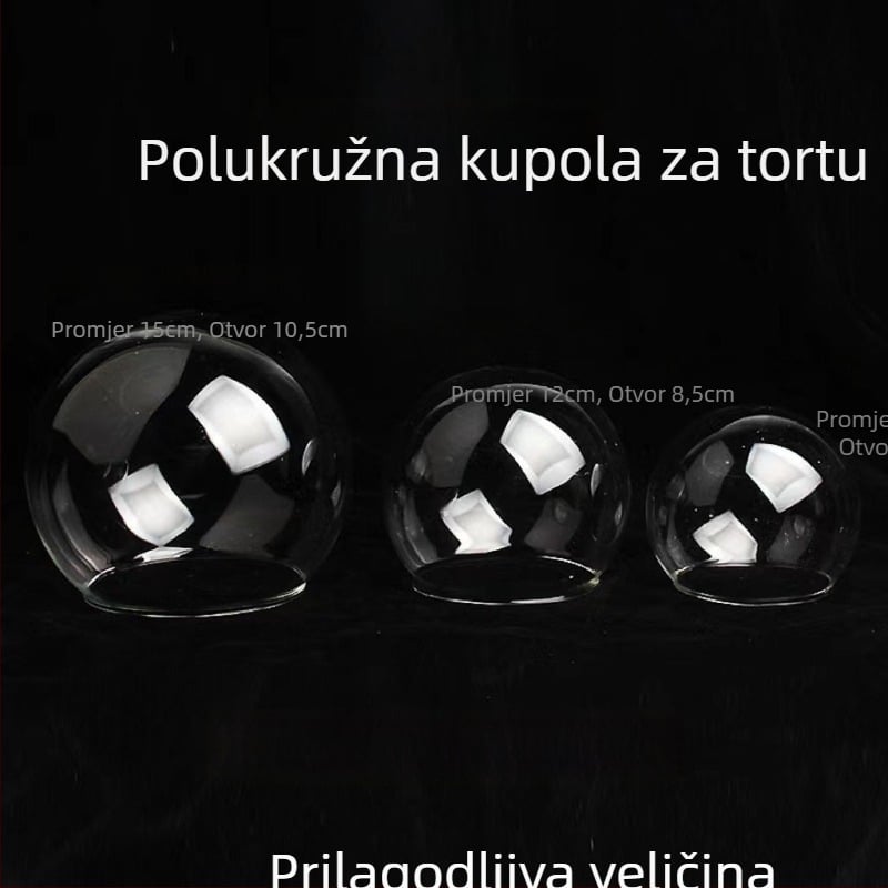 Stakleni poklopac za tortu s polukružnom kristalnom kuglom, proziran, za dekoriranje i pečenje, promjer 5–15 cm