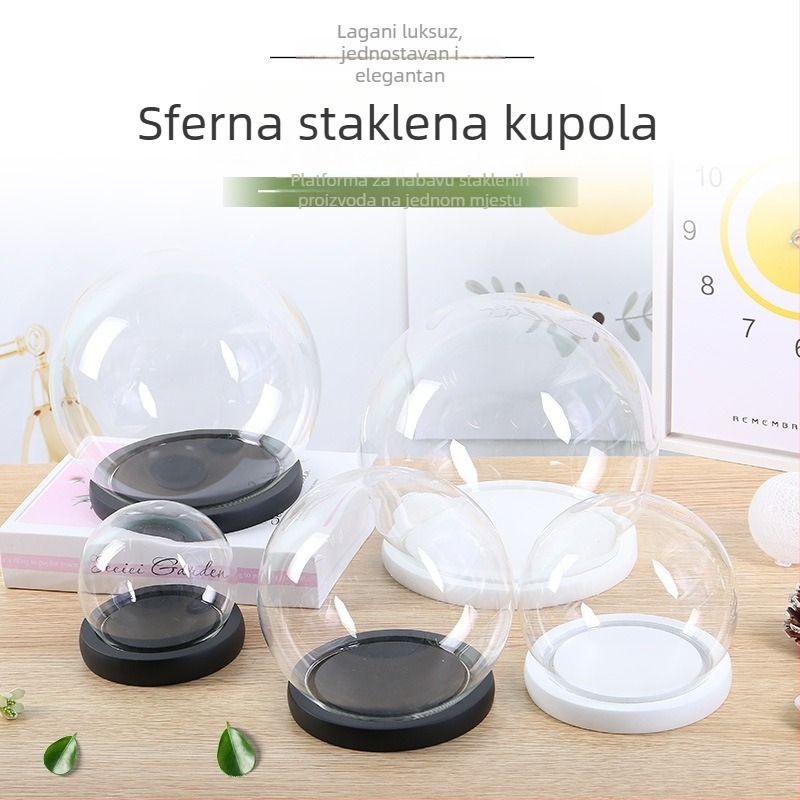 Sferična staklena kupola za izlaganje, zaštita od prašine za figurice i kalupe za ruke, prozirna desktop dekoracija