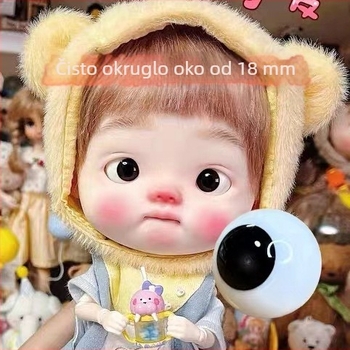 Oči BJD za lutke, 14 mm, 6-točaka, 18 mm pomične okrugle oči, ribasto smeđa s crnim perlastim staklenim pokrovom