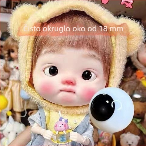 Oči BJD za lutke, 14 mm, 6-točaka, 18 mm pomične okrugle oči, ribasto smeđa s crnim perlastim staklenim pokrovom