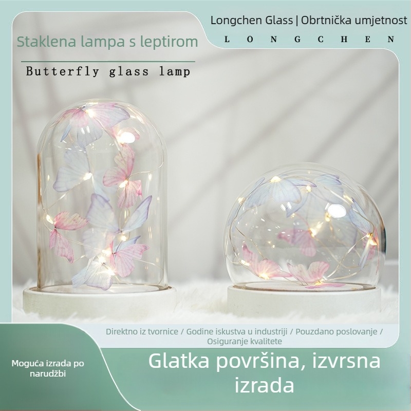 Staklena lampa leptir za spavaću sobu, noćna svjetiljka, kreativni ukras