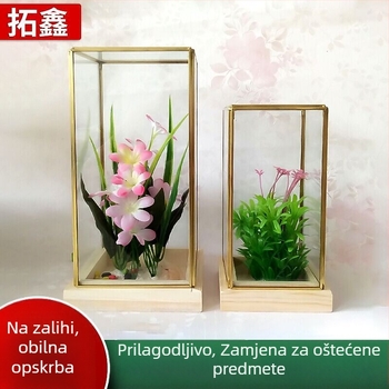 Četverostrano stakleni terrarij s drvenom podlogom, poklop za prašinu za trajne cvijeće, umjetnički dekorativni predmet