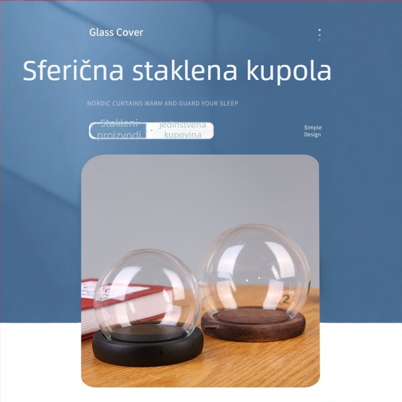 Kružni stakleni poklop za sušeno cvijeće, zaštita od prašine, ekološki stakleni umjetnički predmet, stolna dekoracija, sferična dekoracija u europskom stilu