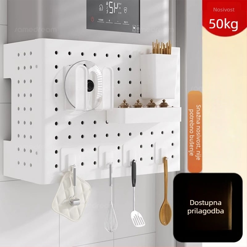 Zidni dekorativni perforirani panel za skrivanje cijevi plinskog bojlera i kuhinjsko skladištenje