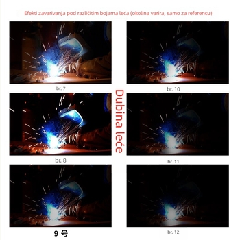 Naočale za zavarivanje sa staklenim lećama, crno-prozirne leće, zavarivanje argonskim lukom, zatamnjenje 7–9