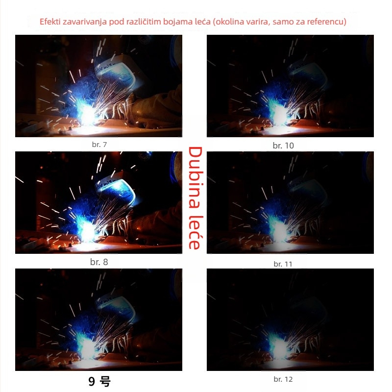 Naočale za zavarivanje sa staklenim lećama, crno-prozirne leće, zavarivanje argonskim lukom, zatamnjenje 7–9