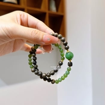Prirodni Hetian jade i jaspis s okruglim perlama u kombinaciji s agarwoodom, ženska narukvica u kineskom stilu višeslojna, diskretan luksuz