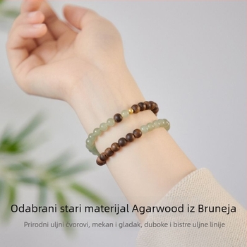 Ženska dvostruko slojevita narukvica od imitacije Hetian jade i agarwood, suptilan luksuz, kineski retro stil, novi model 2025