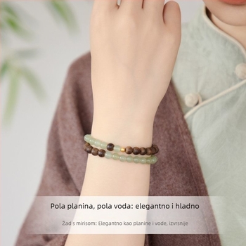 Ženska dvostruko slojevita narukvica od imitacije Hetian jade i agarwood, suptilan luksuz, kineski retro stil, novi model 2025